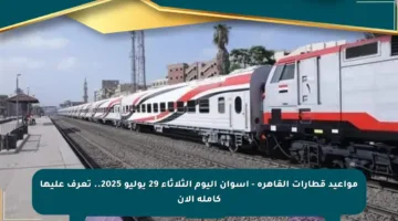 مواعيد قطارات القاهرة – أسوان اليوم الثلاثاء 29 يوليو 2025.. تعرف عليها كاملة الآن